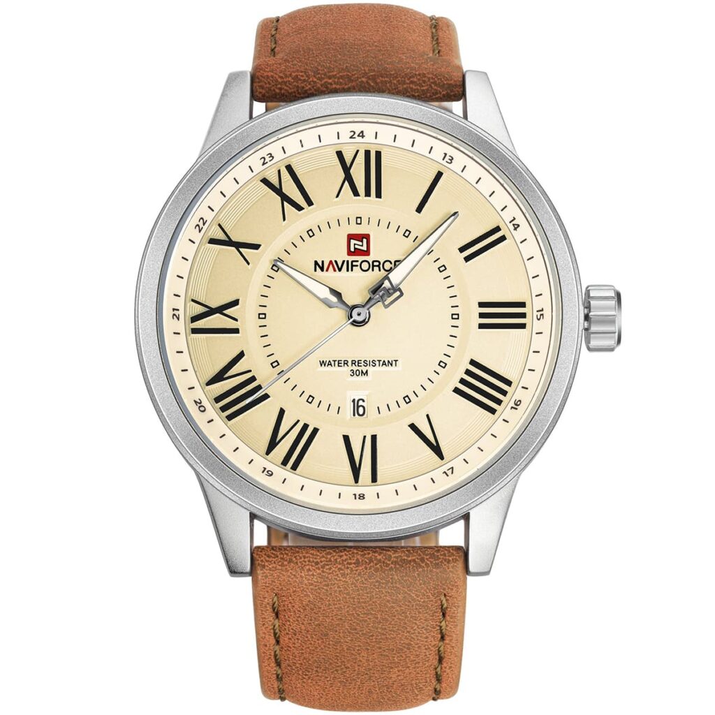 nf9126-s-y-bn-naviforce-watch-men-beige-dial-leather-brown-strap-quartz-battery-analog-water-resistant-30m-for-dream