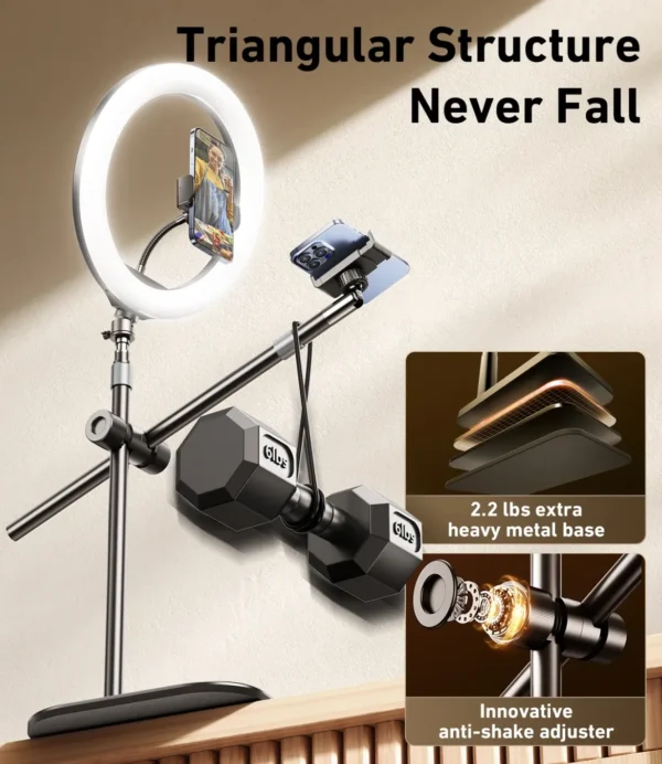 RTAKO YMX ZJ-FP02 Overhead Phone Mount 55cm With Phone Clamp And Ring Light Kit - Image 2