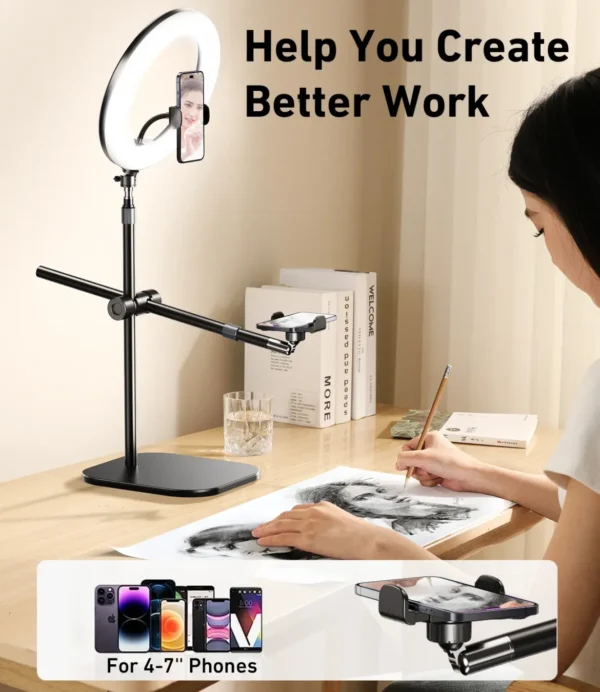 RTAKO YMX ZJ-FP02 Overhead Phone Mount 55cm With Phone Clamp And Ring Light Kit - Image 4