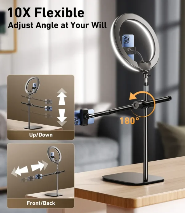 RTAKO YMX ZJ-FP02 Overhead Phone Mount 55cm With Phone Clamp And Ring Light Kit - Image 5