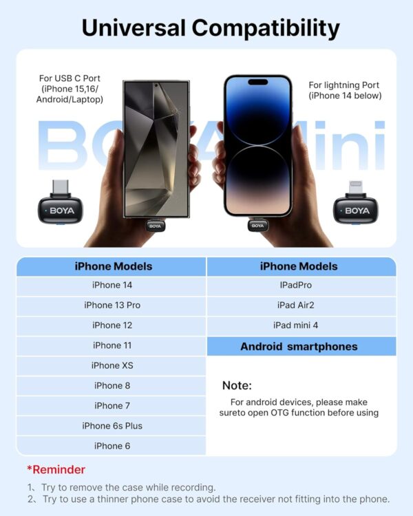 BOYA Mini 12 For Type C and Lightning Dual Wireless Microphone With Charging Case - Image 6