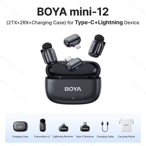 BOYA Mini 12 For Type C and Lightning Dual Wireless Microphone With Charging Case - Image 2