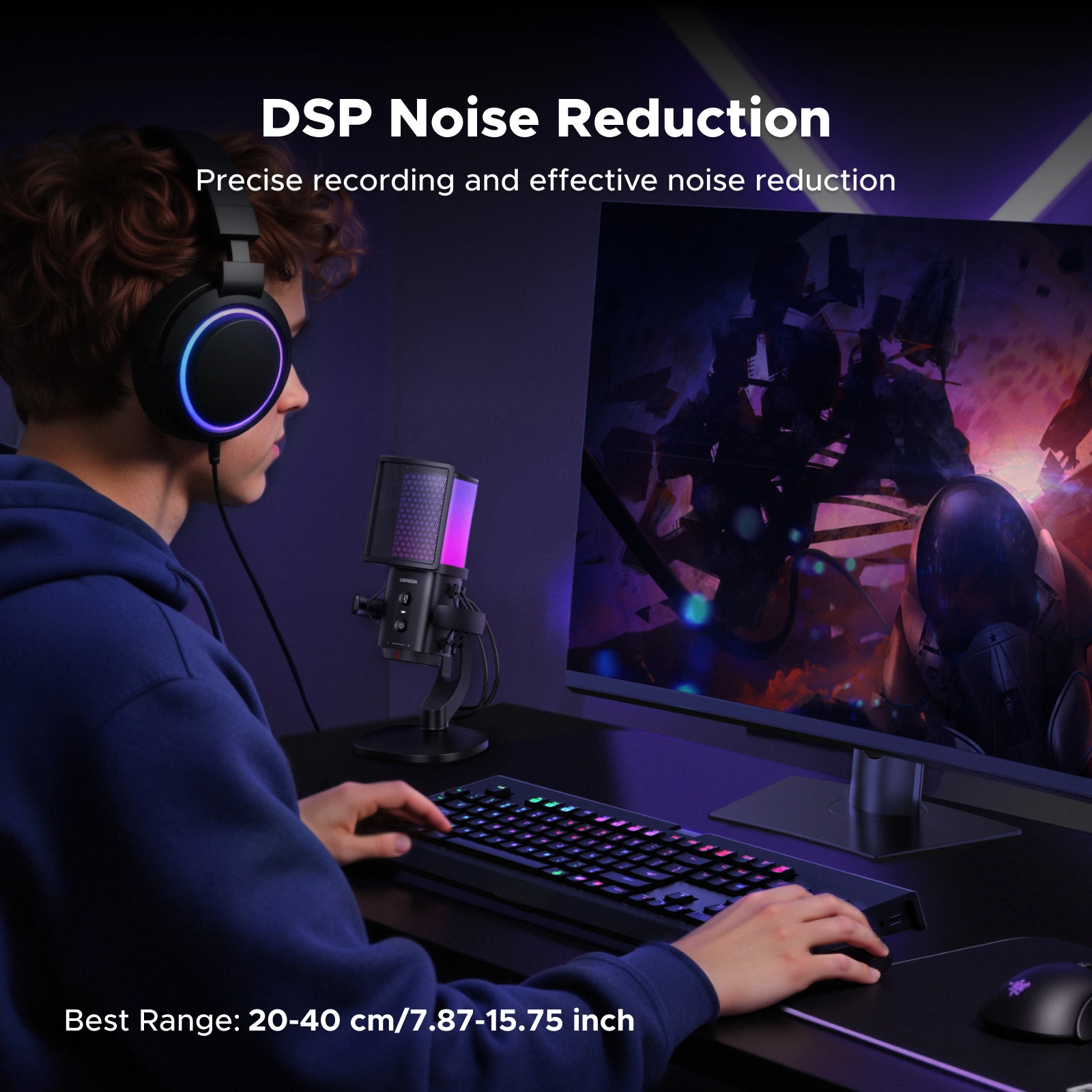 UGREEN Noise-Cancelling RGB 7-Light USB Desktop Microphone – CM581 - 65629 - Image 5