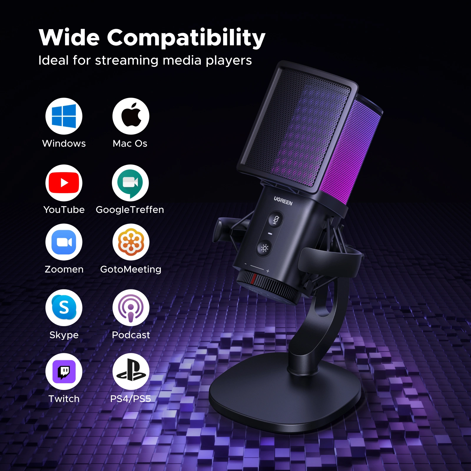 UGREEN Noise-Cancelling RGB 7-Light USB Desktop Microphone – CM581 - 65629 - Image 9