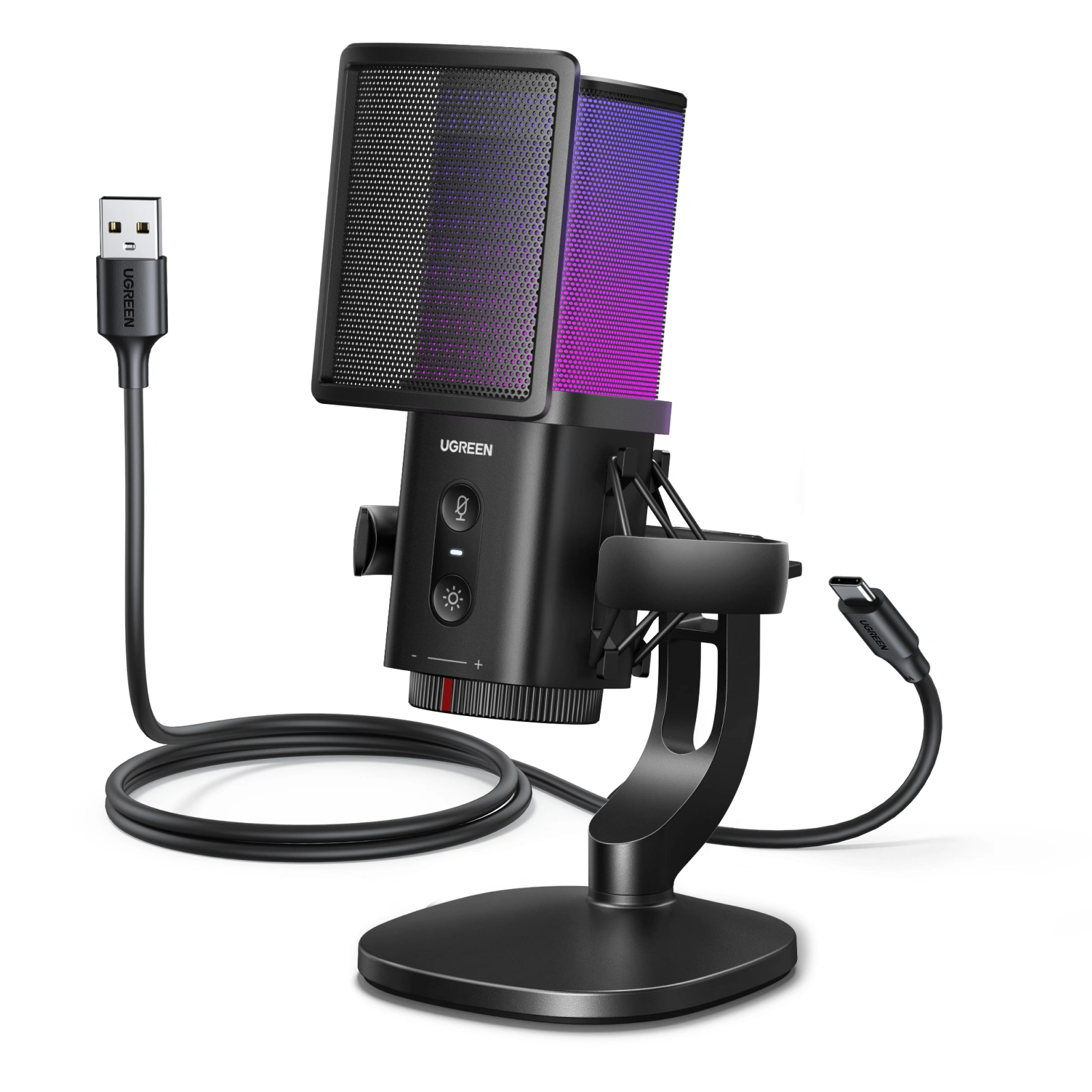 UGREEN Noise-Cancelling RGB 7-Light USB Desktop Microphone – CM581 - 65629