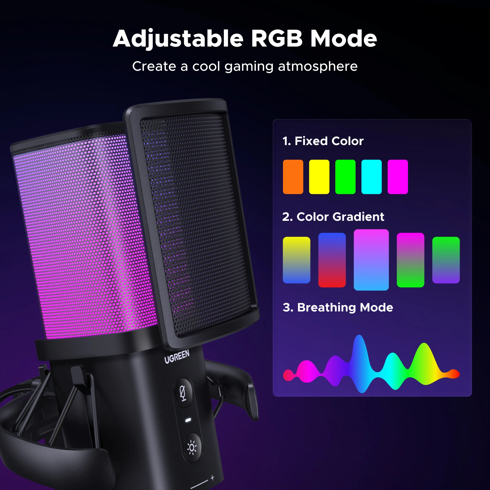 UGREEN Noise-Cancelling RGB 7-Light USB Desktop Microphone – CM581 - 65629 - Image 6