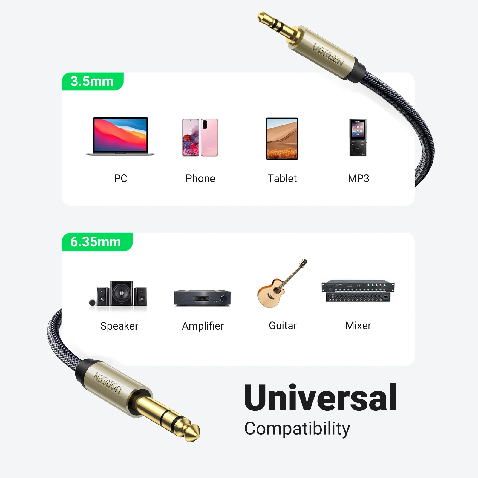 UGREEN 3.5mm to 6.35mm TRS Stereo Audio Cable – 3m AV127 - 10629 - Image 2