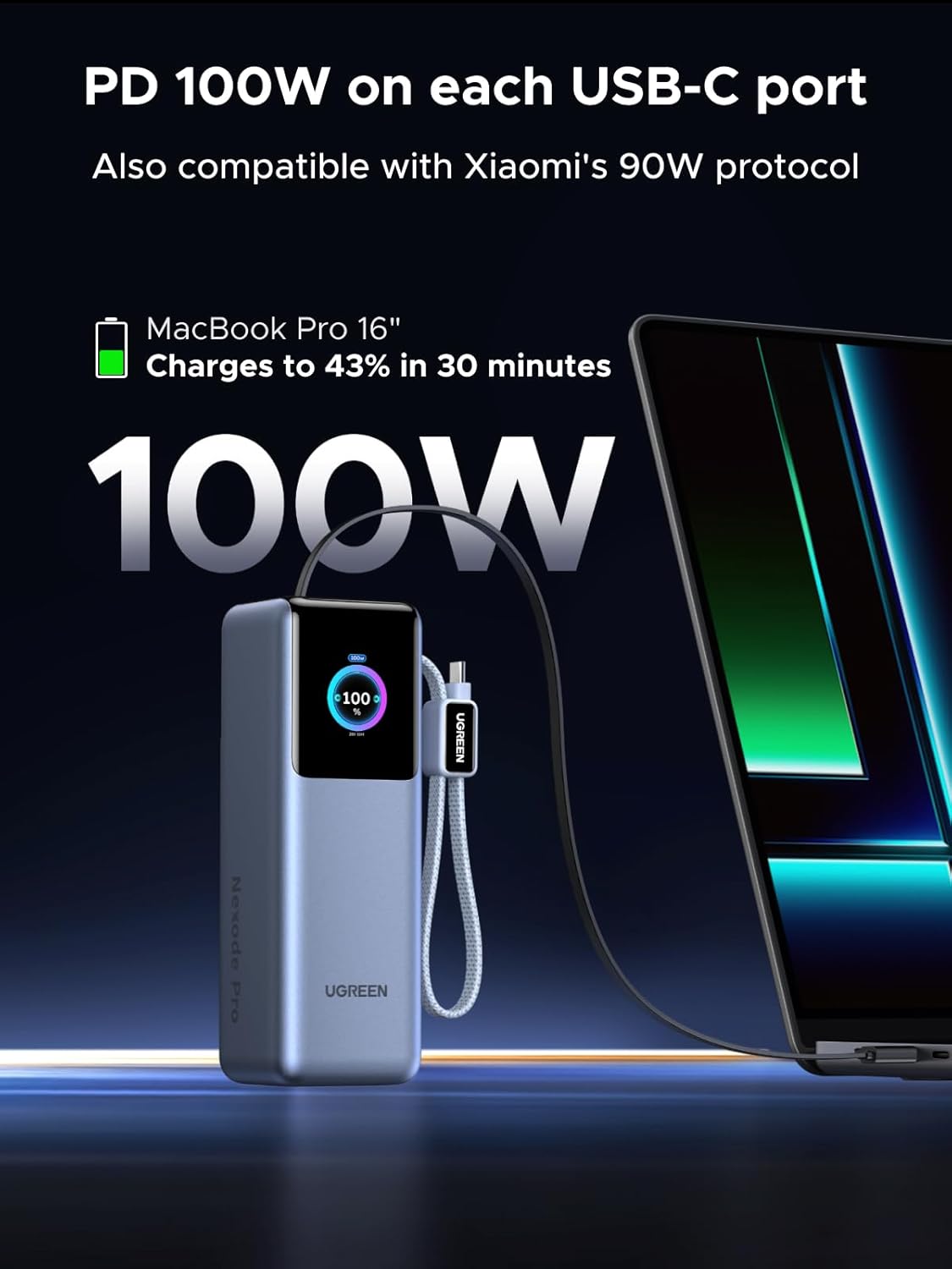 UGREEN 25000mAh 200W Nexode Pro Power Bank with Dual Built-in USB-C Cables – PB728 – 75702B - Image 9