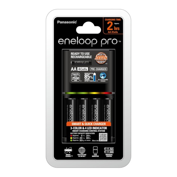 Panasonic Eneloop Pro K-KJ55HC40T5 Battery Charger with 4 × AA Rechargeable Batteries