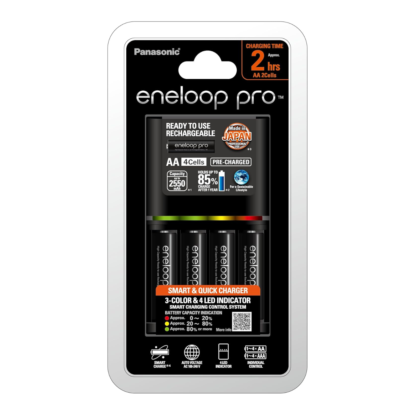 Panasonic Eneloop Pro K-KJ55HC40T5 Battery Charger with 4 × AA Rechargeable Batteries