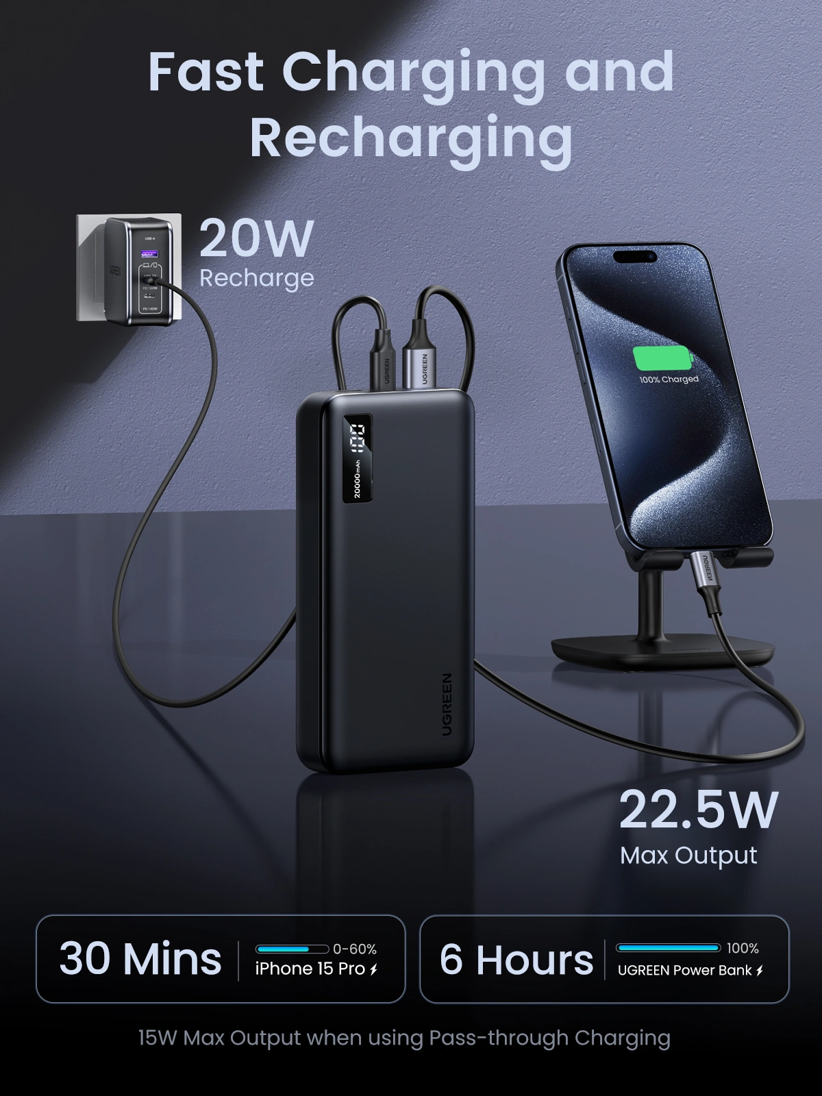 UGREEN 20000mAh 20W Two-Way Fast Charging Power Bank – PB312 - 25683 - Image 5