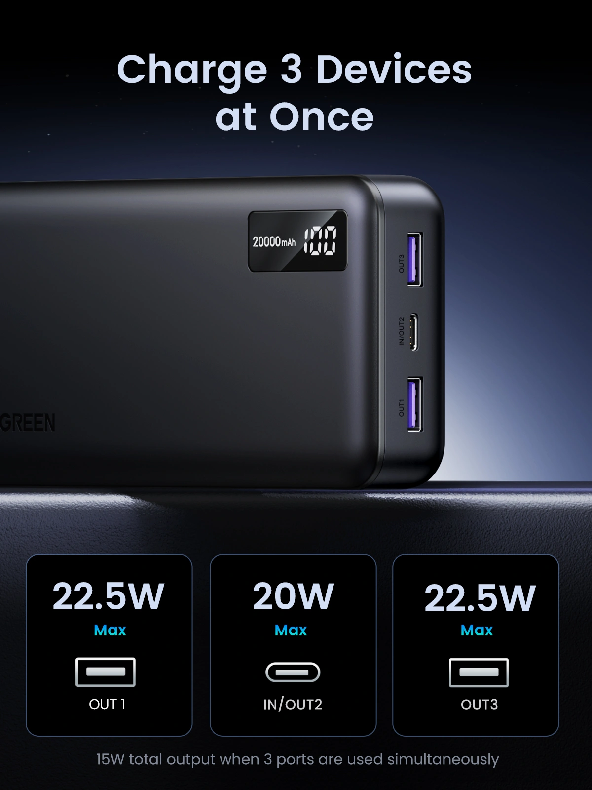 UGREEN 20000mAh 20W Two-Way Fast Charging Power Bank – PB312 - 25683 - Image 9