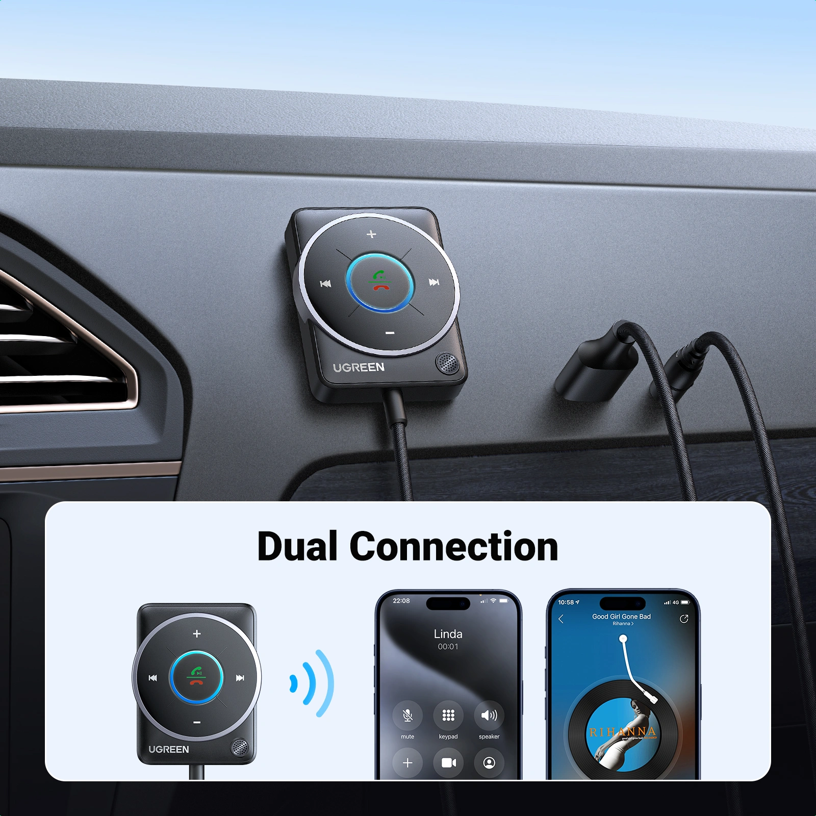 UGREEN 3.5mm Bluetooth 5.4 Receiver Audio Dual Connection Adapter With USB Power – CM723 – 35002 - Image 5