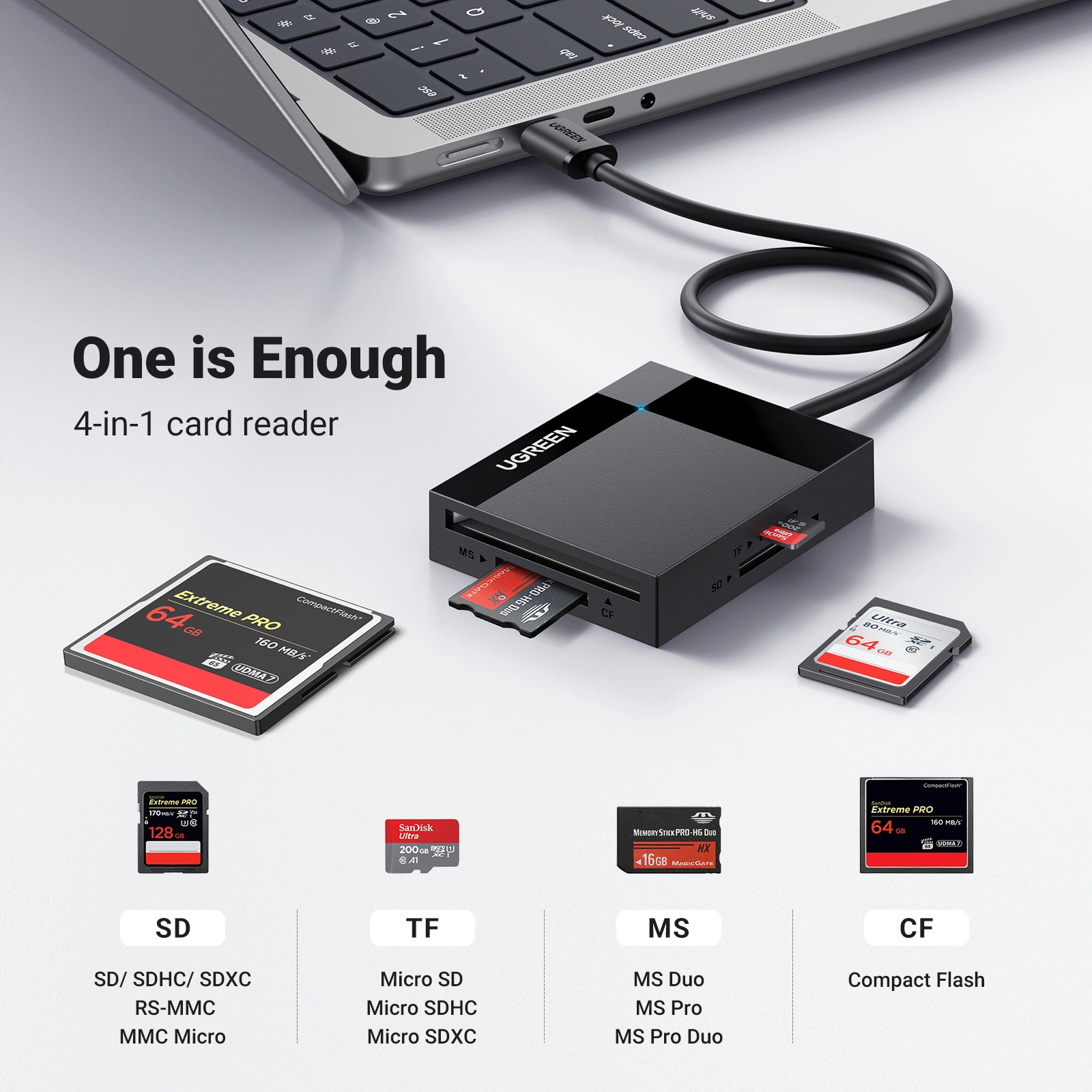 UGREEN 50cm USB 3.0 All-in-One Card Reader – CR125 – 30333 - Image 2
